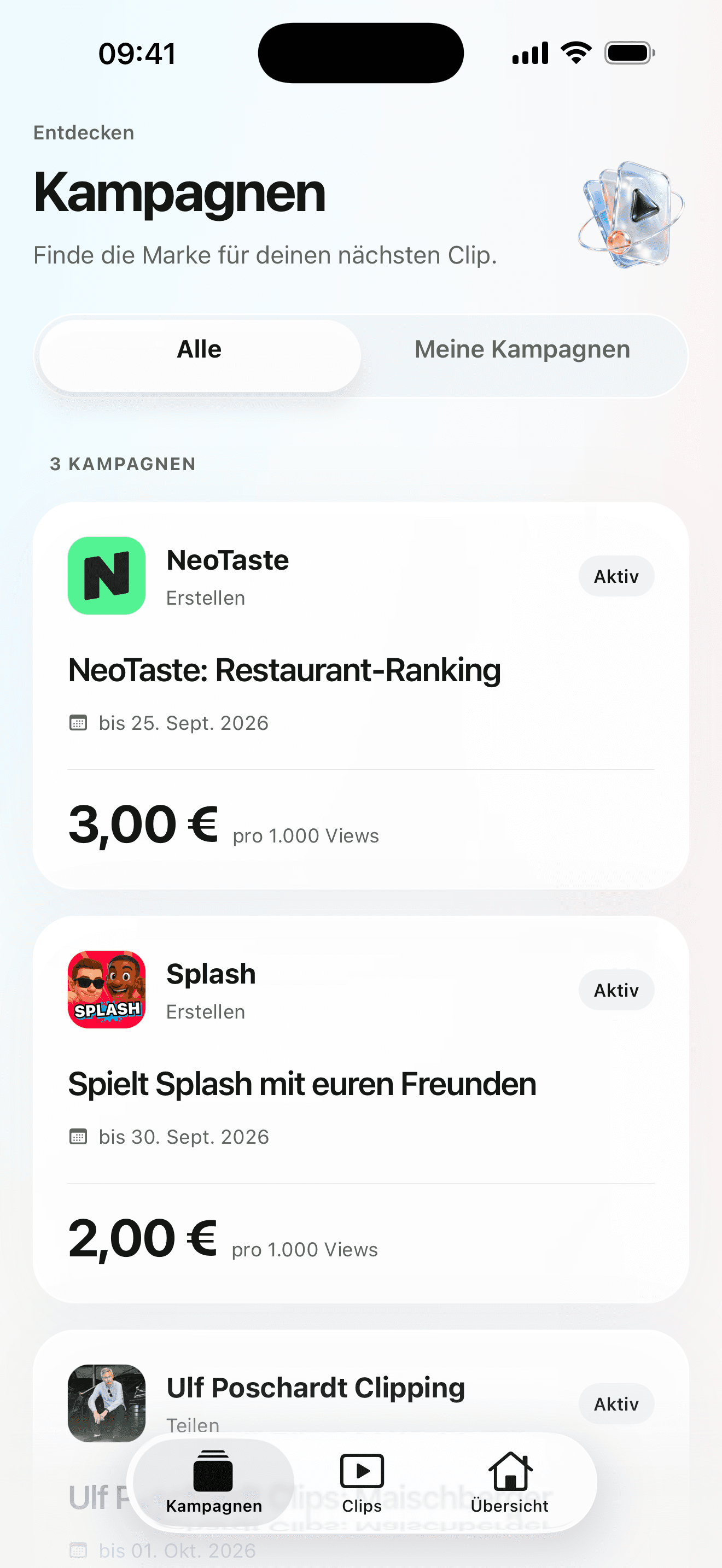 Originalansicht der App auf Deutsch